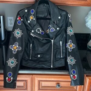 BlankNYC Black Leather Jacket with Jewel Accents